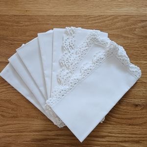 8 White Elegant Napkins Soft touch cotton, crocheted edging